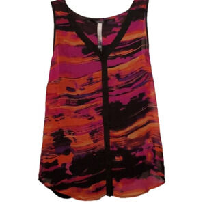 Kensie Orange Pink Black Brush Strokes Top Size Medium